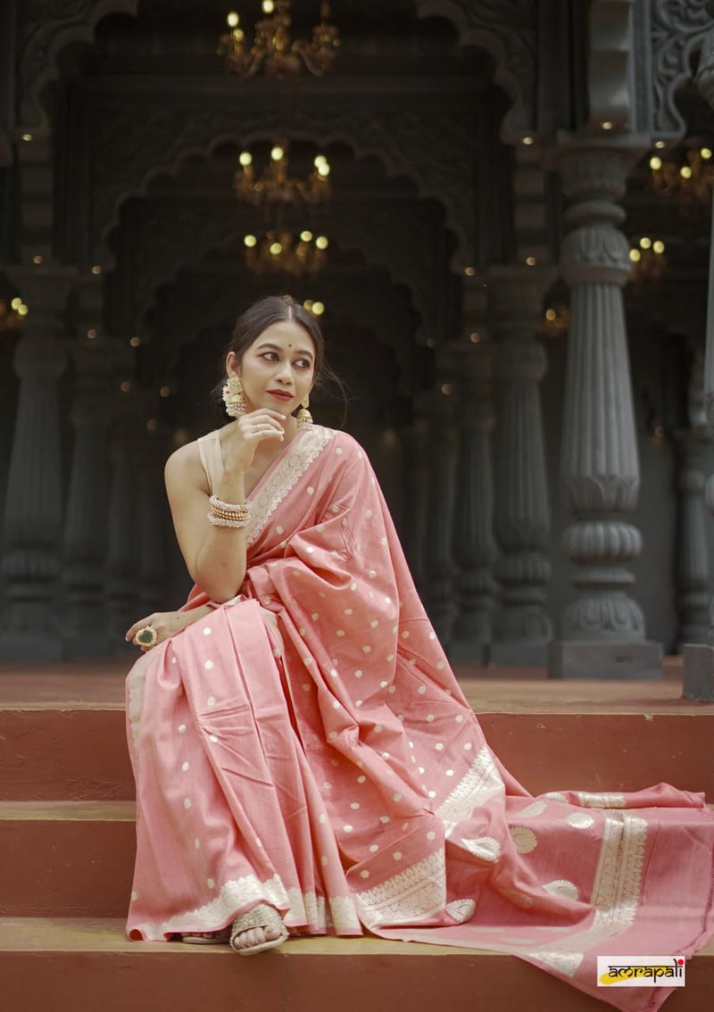 Elegant Banarasi Silk Saree with Gold Zari Embellishments Pink