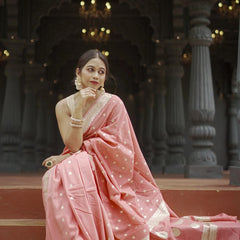 Elegant Banarasi Silk Saree with Gold Zari Embellishments Pink