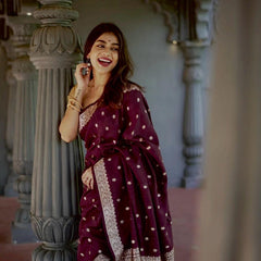 Elegant Banarasi Silk Saree with Gold Zari Embellishments Wine