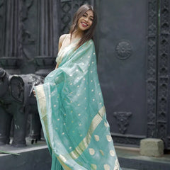 Elegant Banarasi Silk Saree with Gold Zari Embellishments Sky Blue