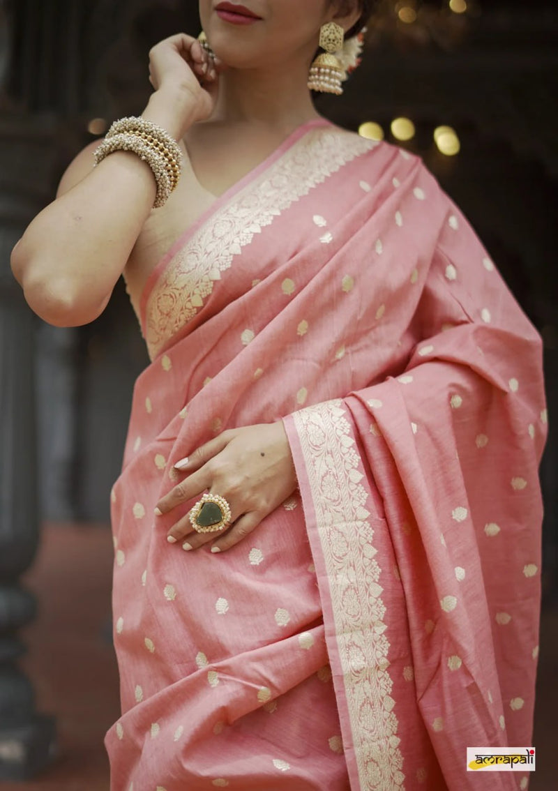 Elegant Banarasi Silk Saree with Gold Zari Embellishments Pink