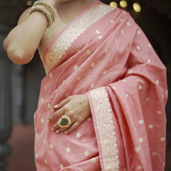 Elegant Banarasi Silk Saree with Gold Zari Embellishments Pink