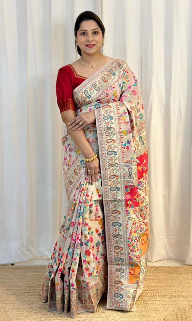 Wedding Special Banarasi Silk Saree with Zari Work white