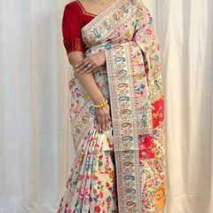 Wedding Special Banarasi Silk Saree with Zari Work white