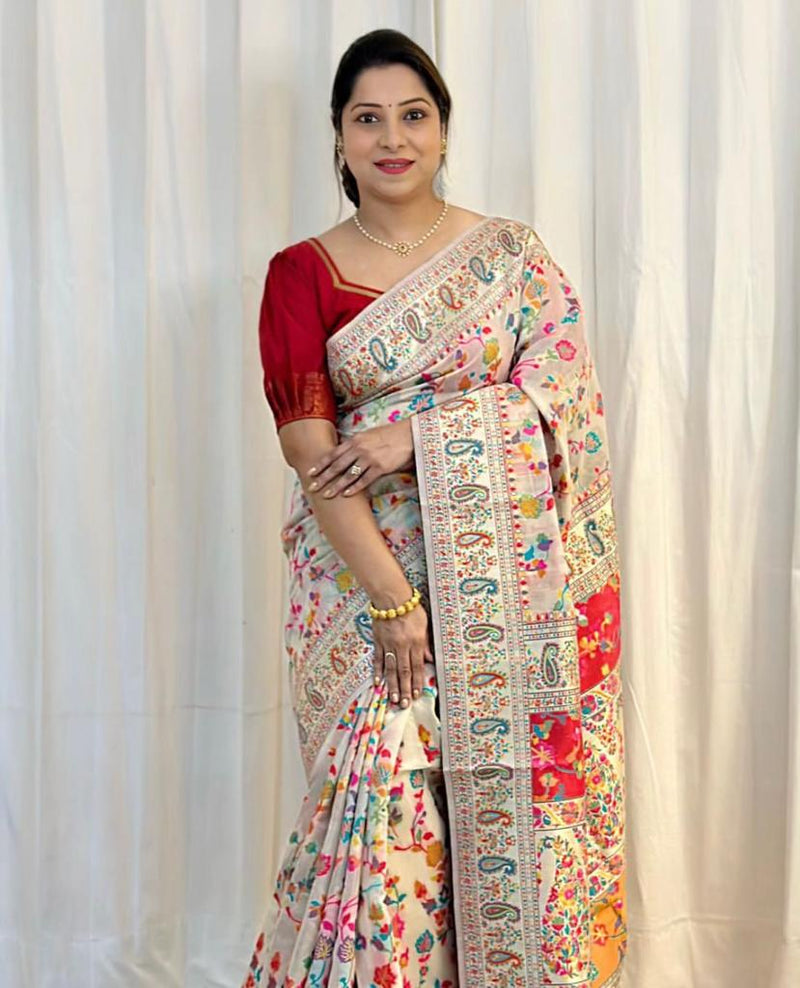 Wedding Special Banarasi Silk Saree with Zari Work white