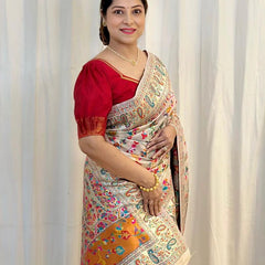 Wedding Special Banarasi Silk Saree with Zari Work white