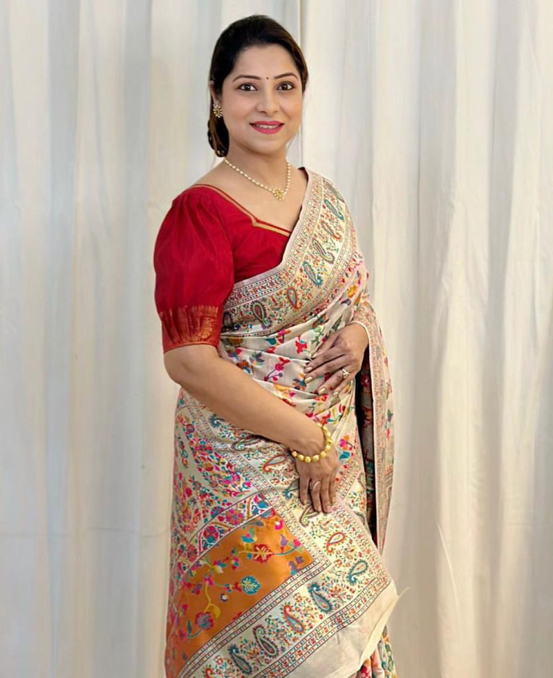 Wedding Special Banarasi Silk Saree with Zari Work white