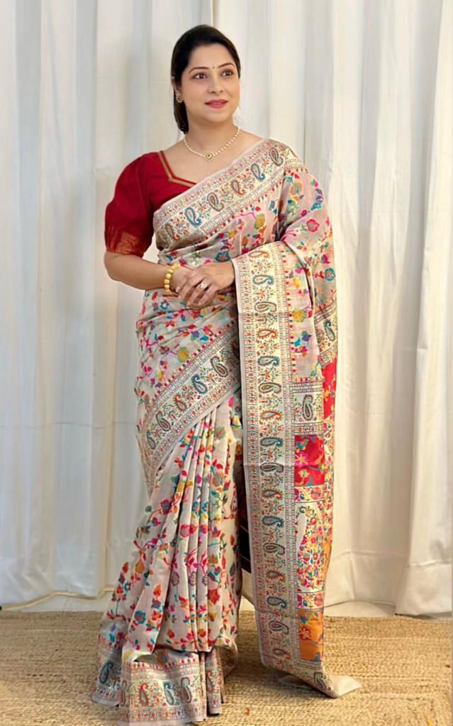 Wedding Special Banarasi Silk Saree with Zari Work white