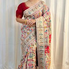 Wedding Special Banarasi Silk Saree with Zari Work white