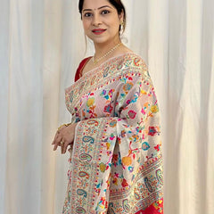 Wedding Special Banarasi Silk Saree with Zari Work white