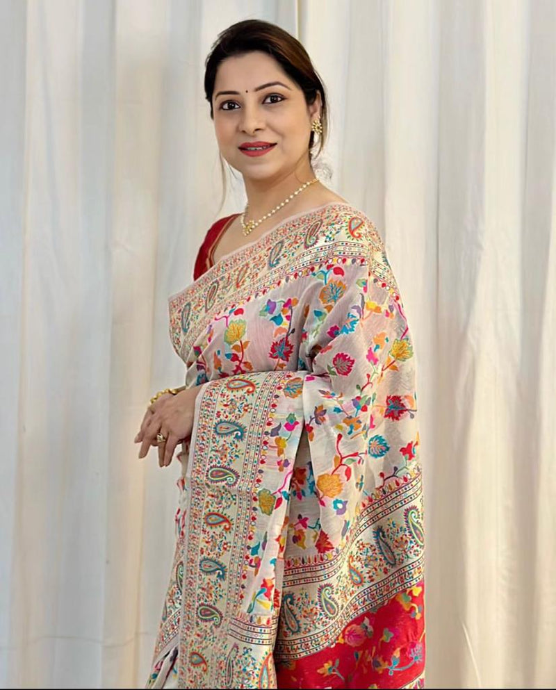 Wedding Special Banarasi Silk Saree with Zari Work white