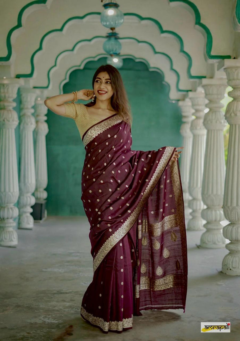 Elegant Banarasi Silk Saree with Gold Zari Embellishments Wine