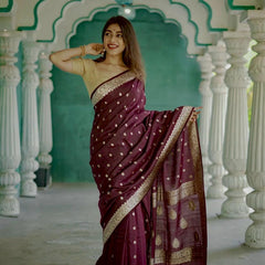 Elegant Banarasi Silk Saree with Gold Zari Embellishments Wine