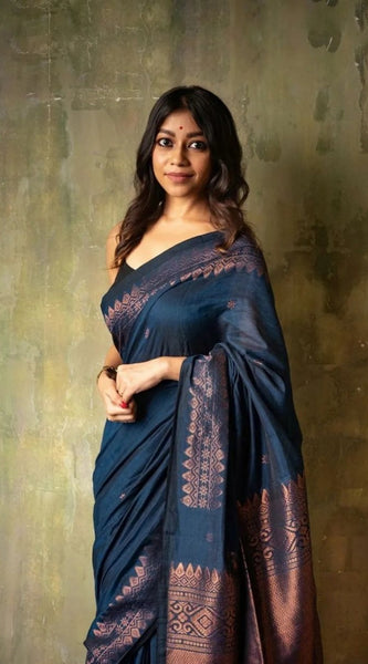 Extraordinary Blue Soft Silk Saree With Intricate Blouse Piece