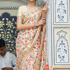 Wedding Special Banarasi Silk Saree with Zari Work white