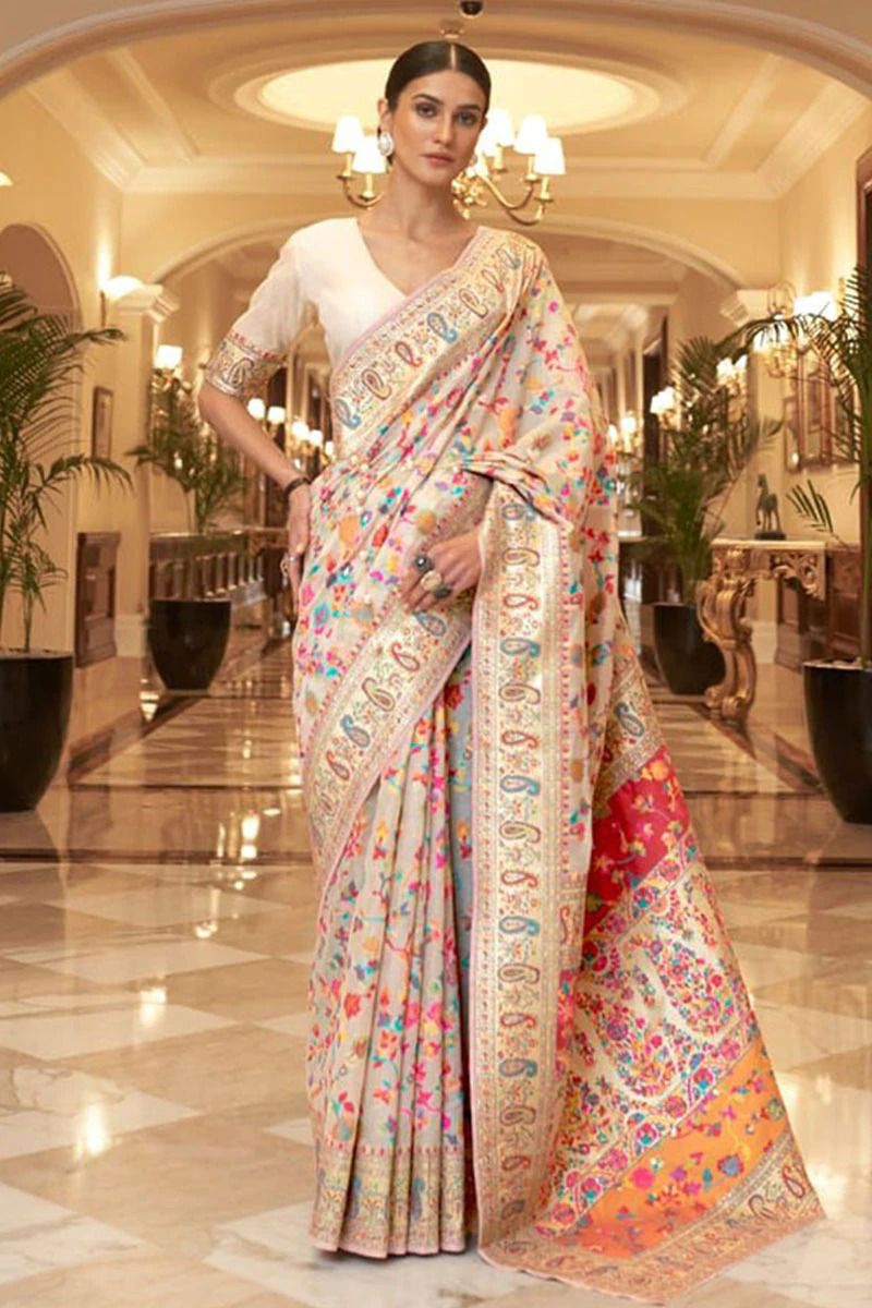 Wedding Special Banarasi Silk Saree with Zari Work white
