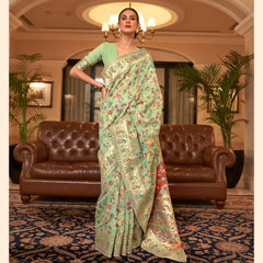 Wedding Special Banarasi Silk Saree with Zari Work Pasta Green
