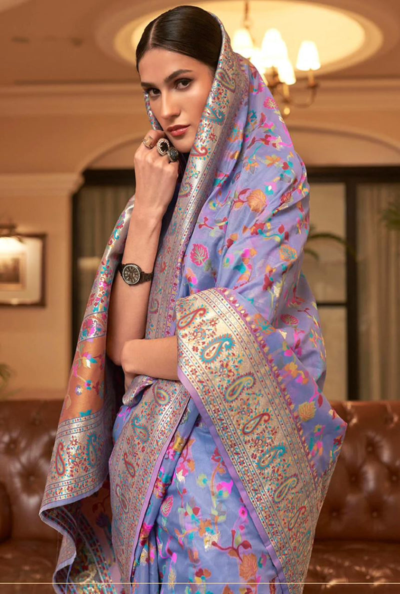 Wedding Special Banarasi Silk Saree with Zari Work Light Blue