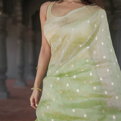 Elegant Banarasi Silk Saree with Gold Zari Embellishments Pista Green