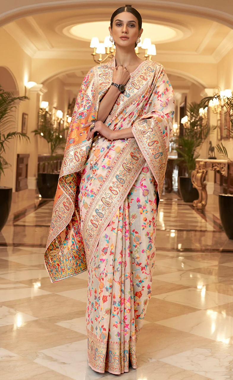 Wedding Special Banarasi Silk Saree with Zari Work white