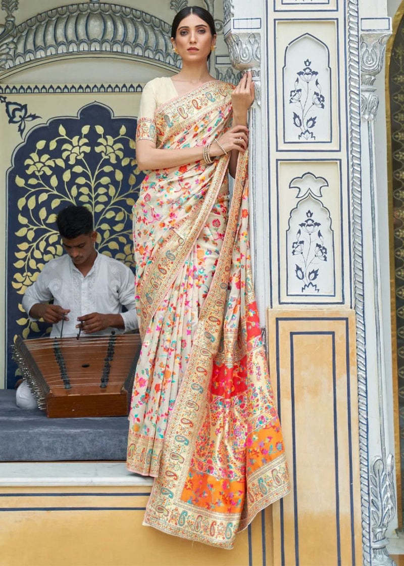 Wedding Special Banarasi Silk Saree with Zari Work white