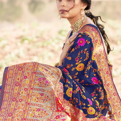 Elegant Banarasi Silk Saree with Zari Border & Pallu Blue
