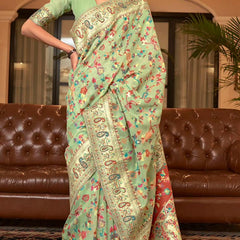 Wedding Special Banarasi Silk Saree with Zari Work Pasta Green