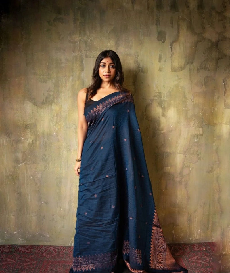 Extraordinary Blue Soft Silk Saree With Intricate Blouse Piece