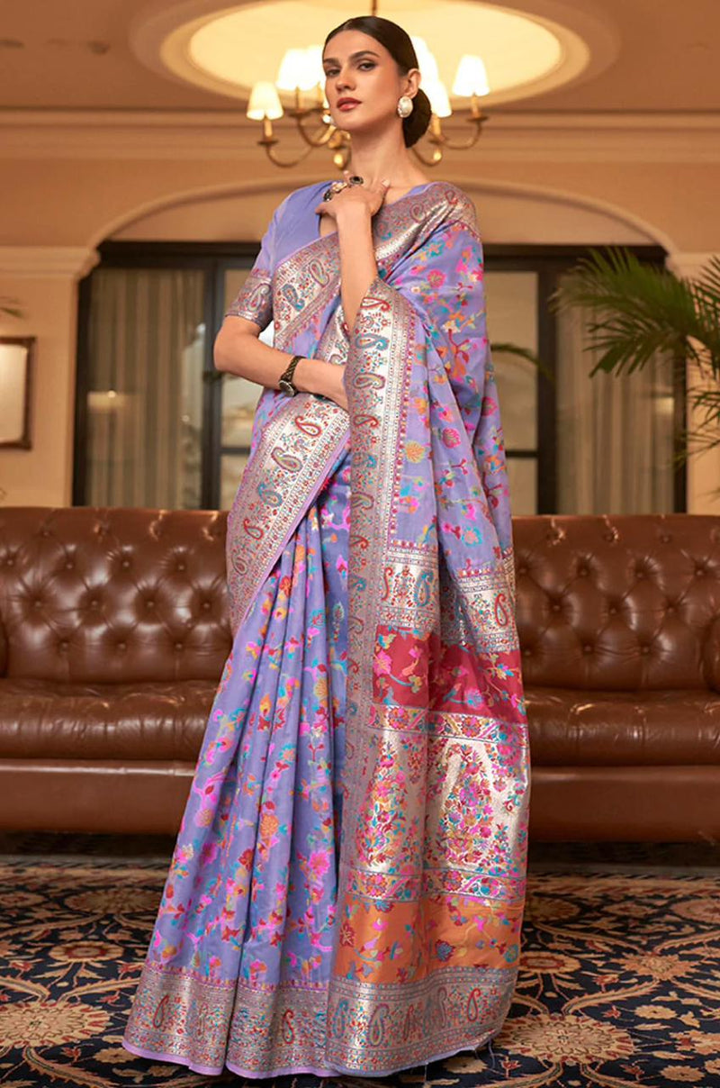 Wedding Special Banarasi Silk Saree with Zari Work Light Blue