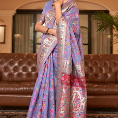 Wedding Special Banarasi Silk Saree with Zari Work Light Blue