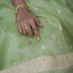 Elegant Banarasi Silk Saree with Gold Zari Embellishments Pista Green