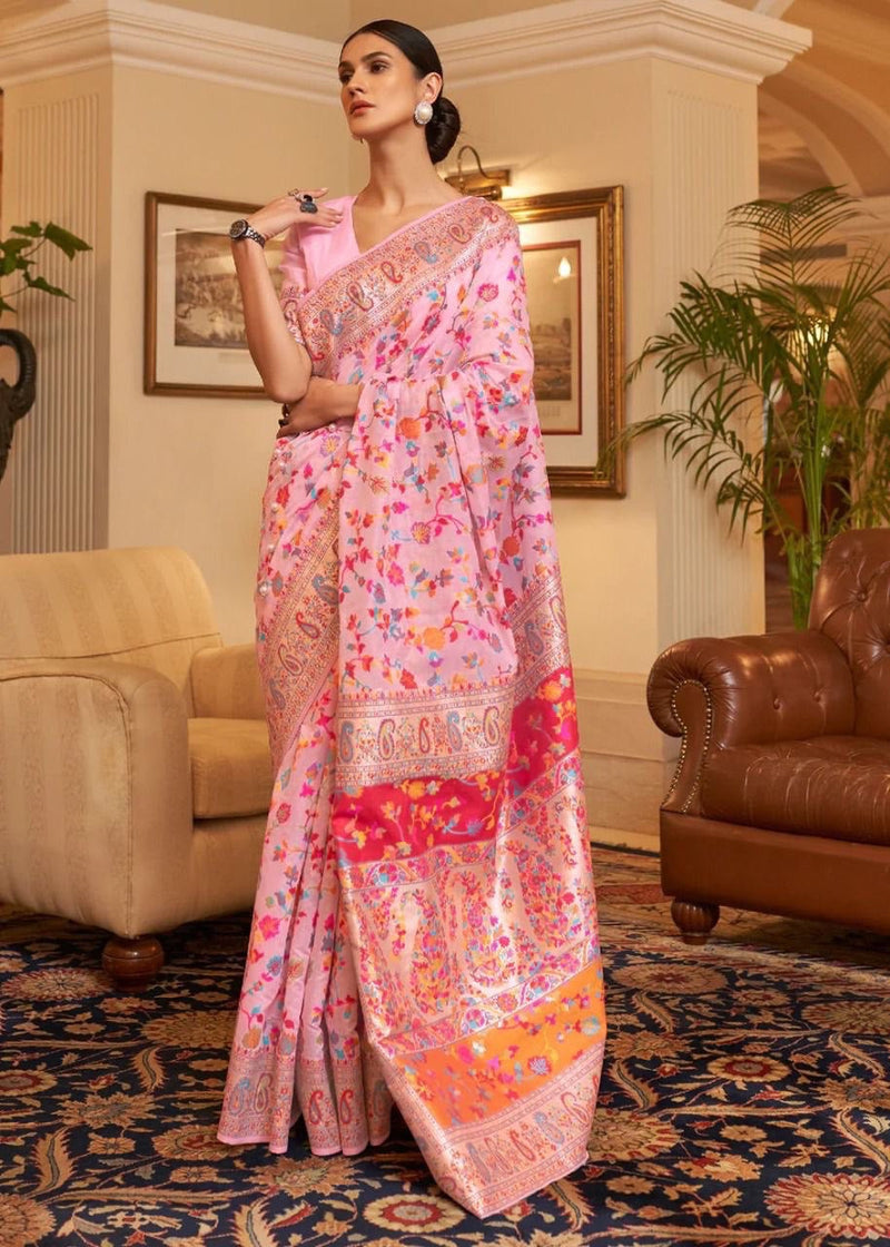 Wedding Special Banarasi Silk Saree with Zari Work Pink