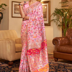 Wedding Special Banarasi Silk Saree with Zari Work Pink
