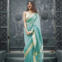 Elegant Banarasi Silk Saree with Gold Zari Embellishments Sky Blue