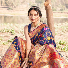 Elegant Banarasi Silk Saree with Zari Border & Pallu Blue