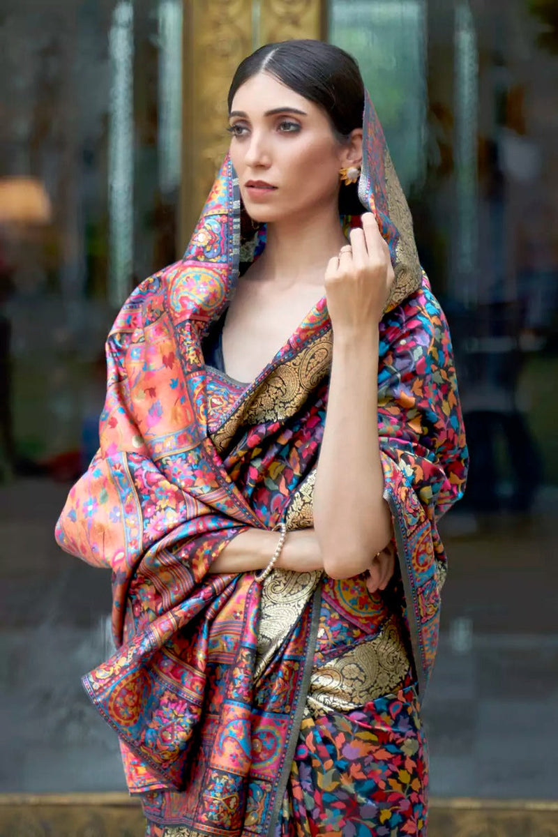 Wedding Special Banarasi Silk Saree with Zari Work Dark Blue