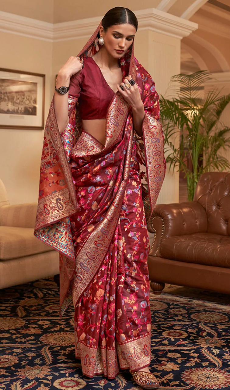 Wedding Special Banarasi Silk Saree with Zari Work Red Saree