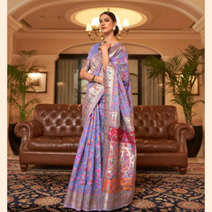 Wedding Special Banarasi Silk Saree with Zari Work Light Blue