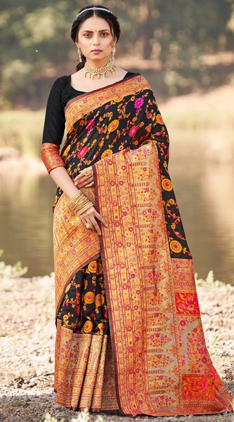Elegant Banarasi Silk Saree with Zari Border & Pallu Black