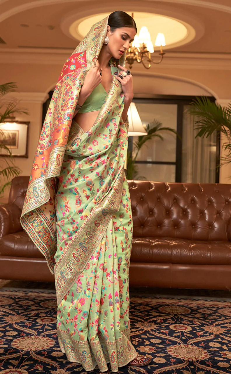 Wedding Special Banarasi Silk Saree with Zari Work Pasta Green