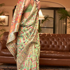 Wedding Special Banarasi Silk Saree with Zari Work Pasta Green