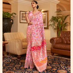 Wedding Special Banarasi Silk Saree with Zari Work Pink