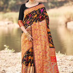 Elegant Banarasi Silk Saree with Zari Border & Pallu Black saree