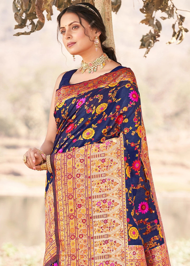 Elegant Banarasi Silk Saree with Zari Border & Pallu Blue