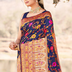 Elegant Banarasi Silk Saree with Zari Border & Pallu Blue