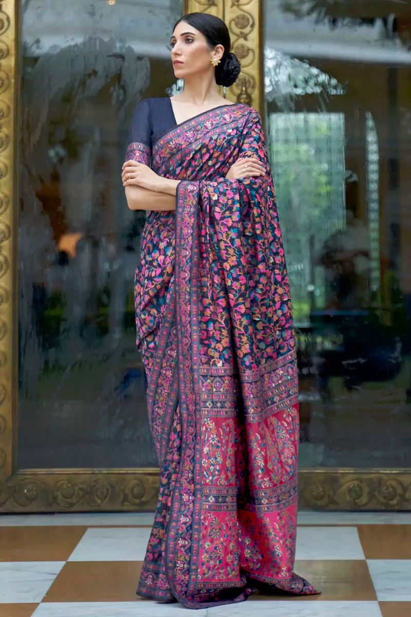 Wedding Special Banarasi Silk Saree with Zari Work Dark Blue