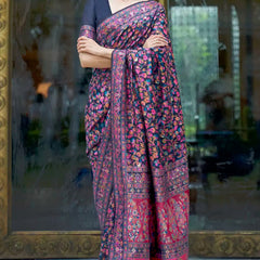 Wedding Special Banarasi Silk Saree with Zari Work Dark Blue