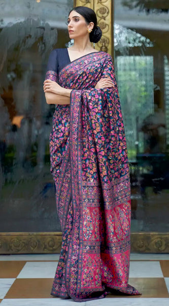 Wedding Special Banarasi Silk Saree with Zari Work Dark Blue