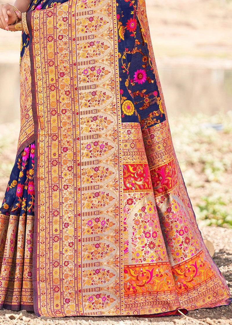 Elegant Banarasi Silk Saree with Zari Border & Pallu Blue