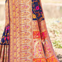 Elegant Banarasi Silk Saree with Zari Border & Pallu Blue